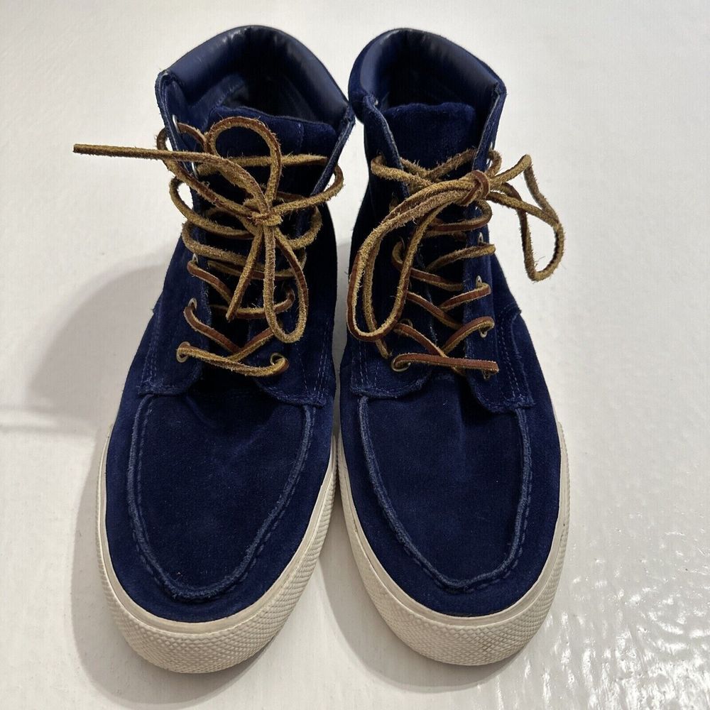 RARE Polo Ralph Lauren TEDD SZ 9.5 Blue Calf Suede Leather High Top Shoes - Picture 2 of 10